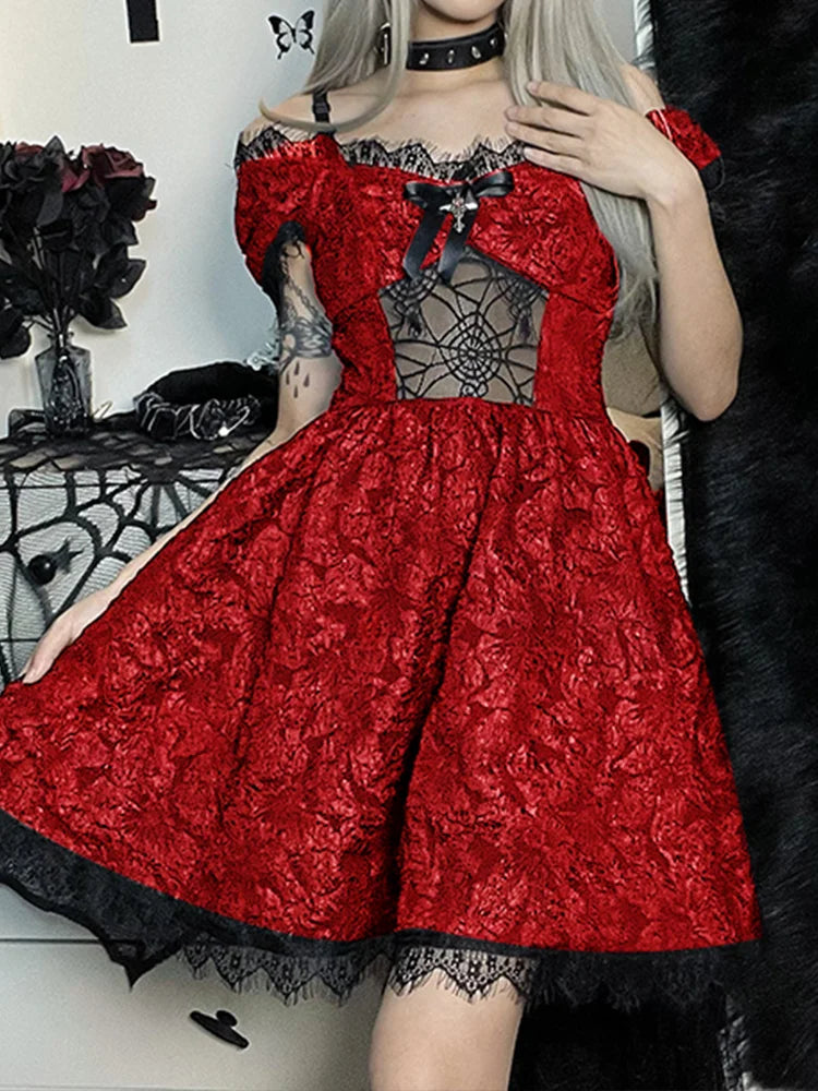 Mini Party Aesthetic One Shoulder Strap Lace Cutouts Graceful ALine High Waist Prom Y2K Grunge Clubwear Dress