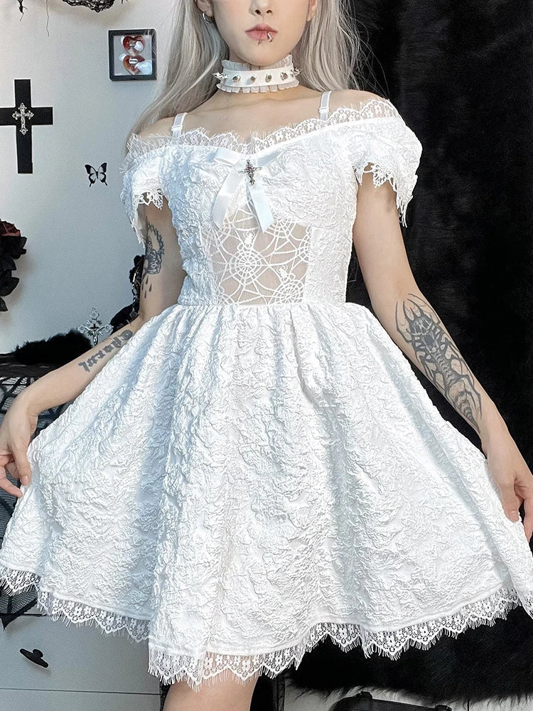 Mini Party Aesthetic One Shoulder Strap Lace Cutouts Graceful ALine High Waist Prom Y2K Grunge Clubwear Dress