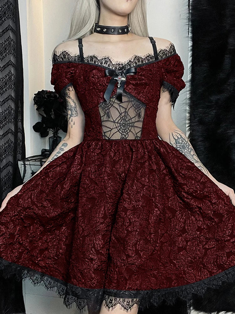 Mini Party Aesthetic One Shoulder Strap Lace Cutouts Graceful ALine High Waist Prom Y2K Grunge Clubwear Dress