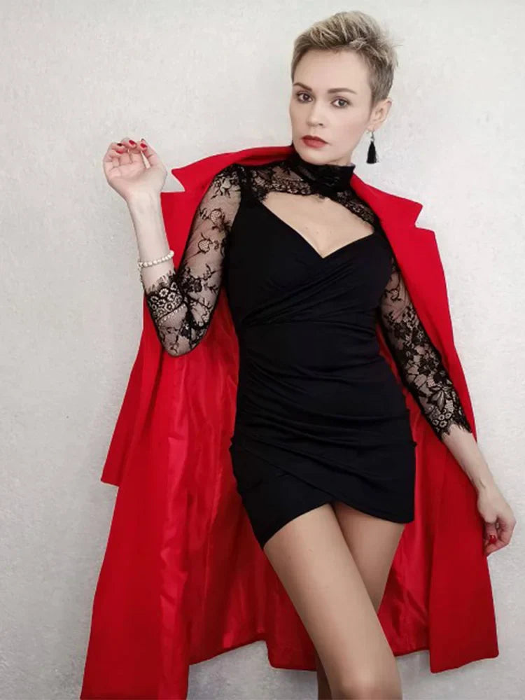 Timeless Lace Long Sleeve Bodycon Hollow Out Turtle Neck Gothic Mini Dress