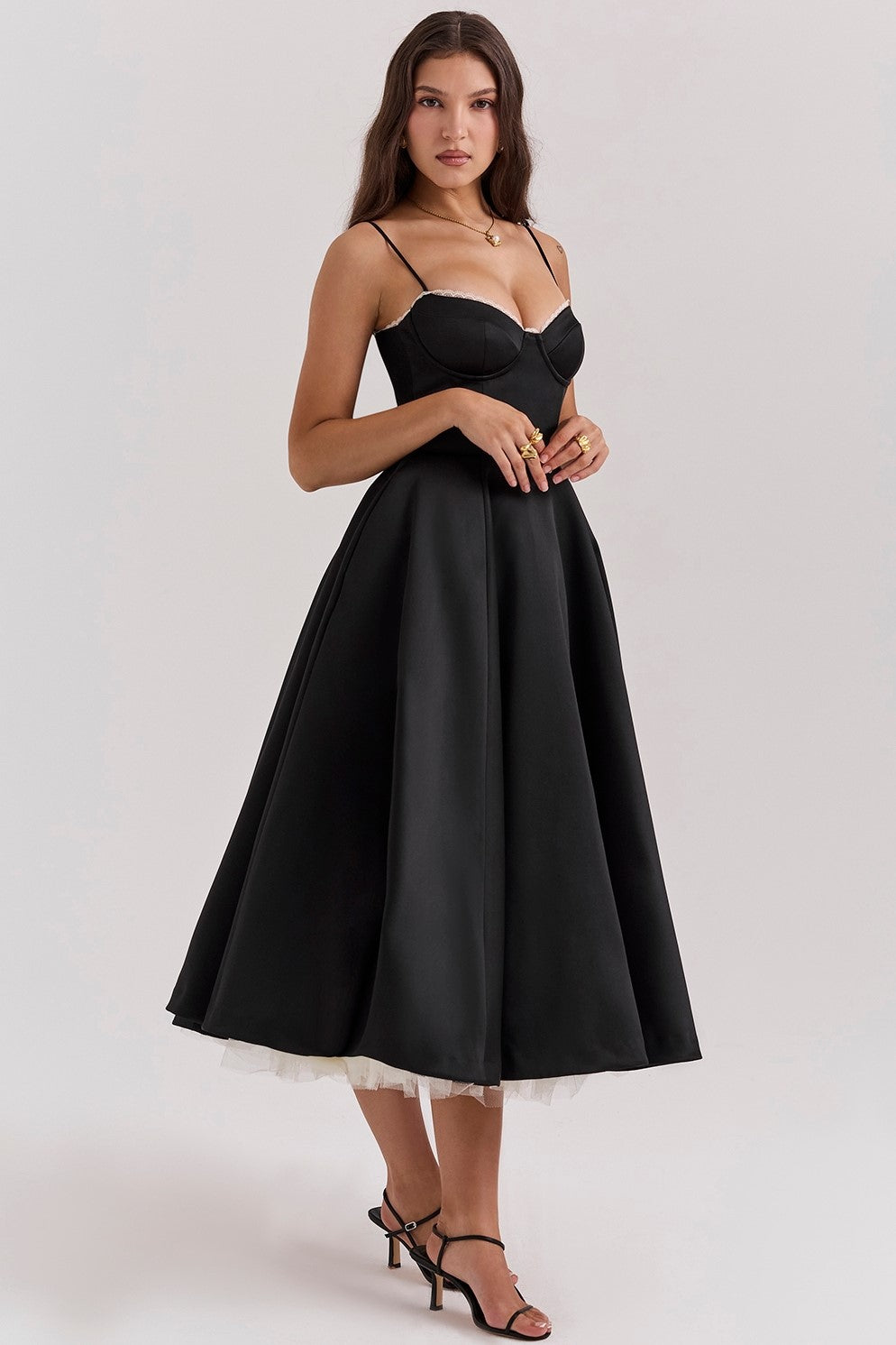 Mesh Lace Sweetheart Neck Midi Dress