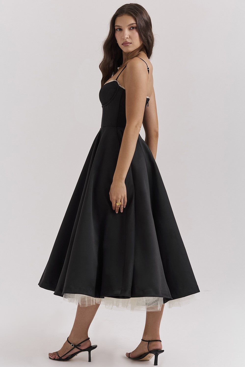 Mesh Lace Sweetheart Neck Midi Dress