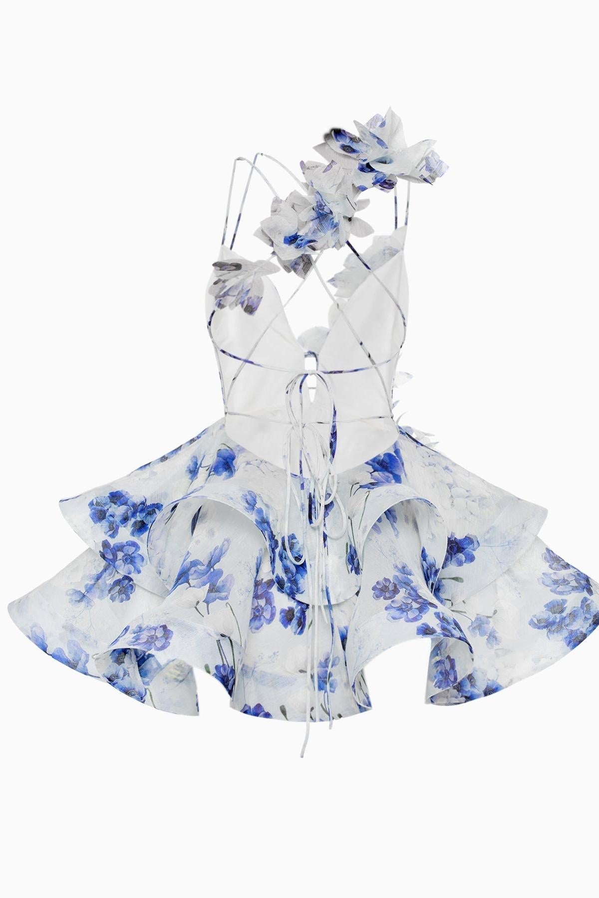 Flower 3D Chiffon Ruffle Mini Dress