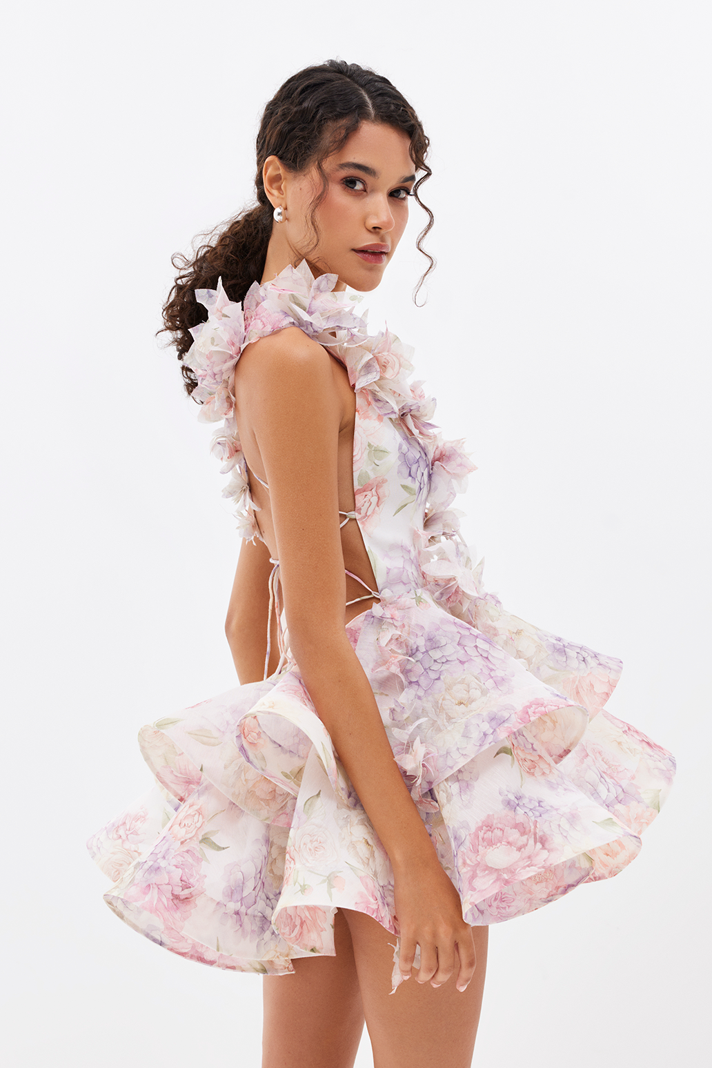 Flower 3D Chiffon Ruffle Mini Dress