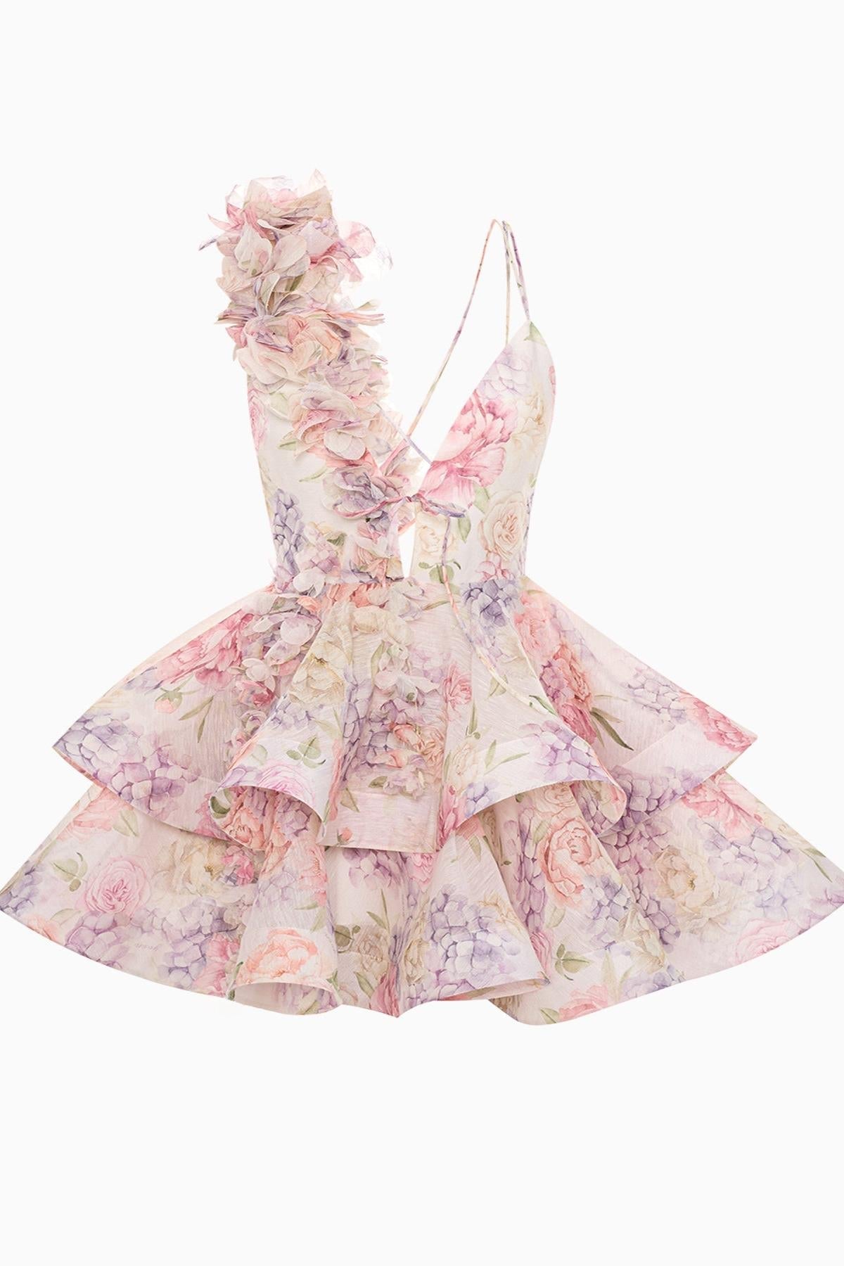 Flower 3D Chiffon Ruffle Mini Dress