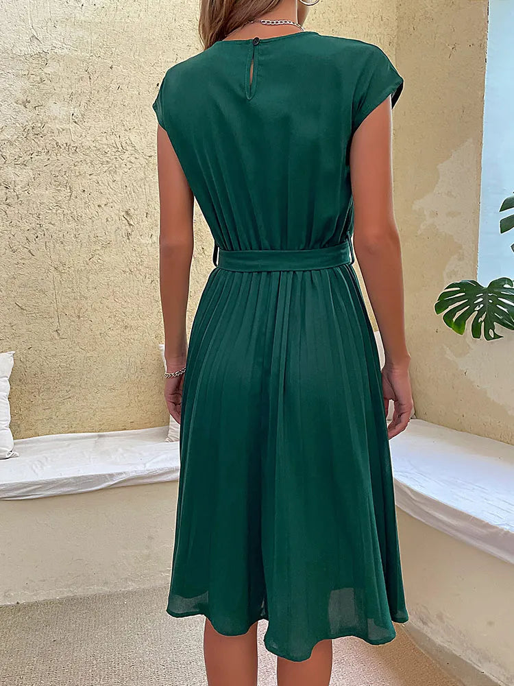 Sabina Chic Short Sleeve Pleated Relaxed Mini Dress for Summer Everyday Luxe Edit