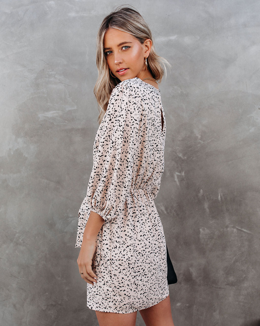 Printed Keeper Tie Dress Beige