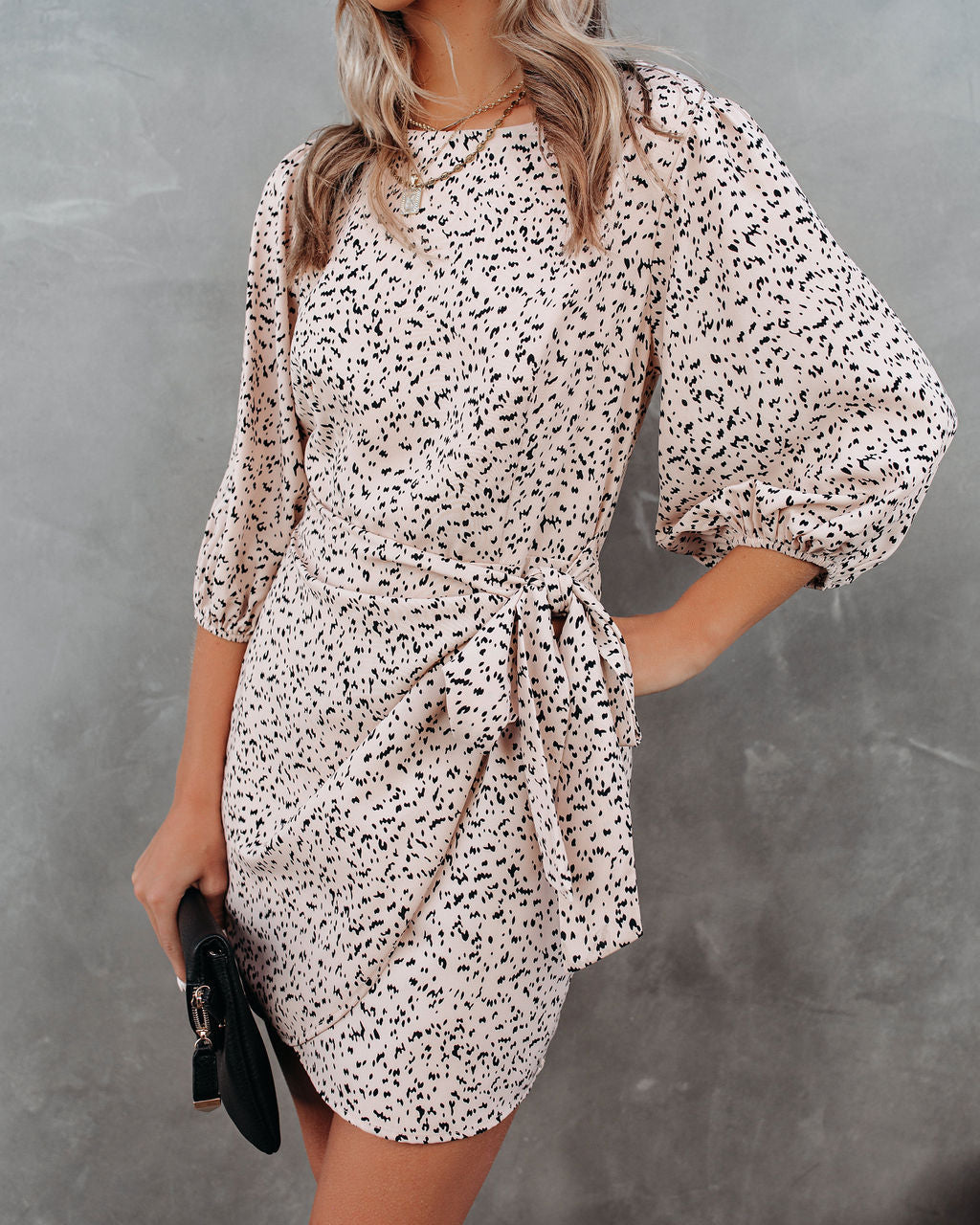 Printed Keeper Tie Dress Beige