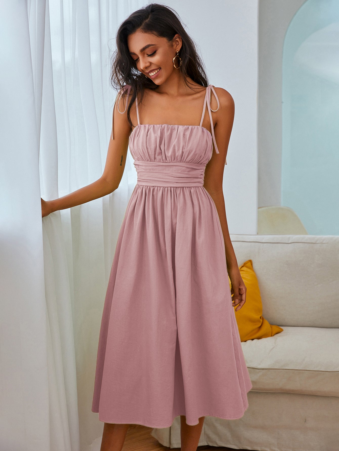Straps Knot Ruched Bust Cami Dress