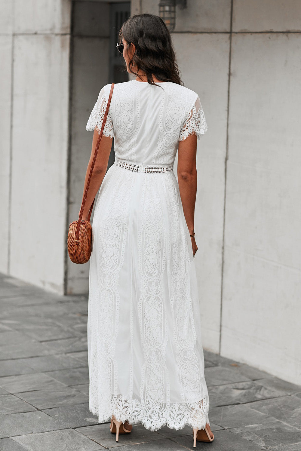 With Away The Breeze Lace Midi Dress