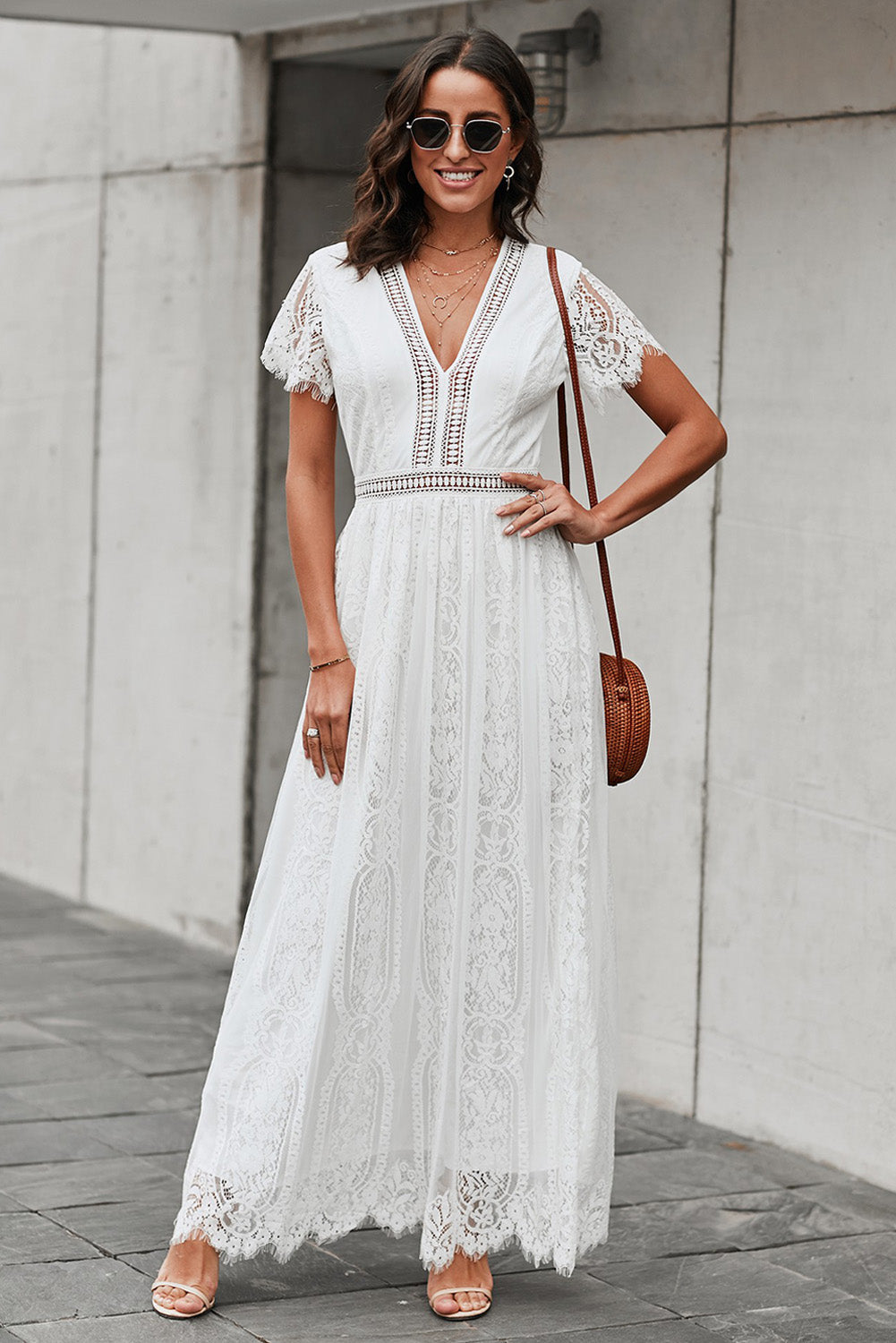 With Away The Breeze Lace Midi Dress