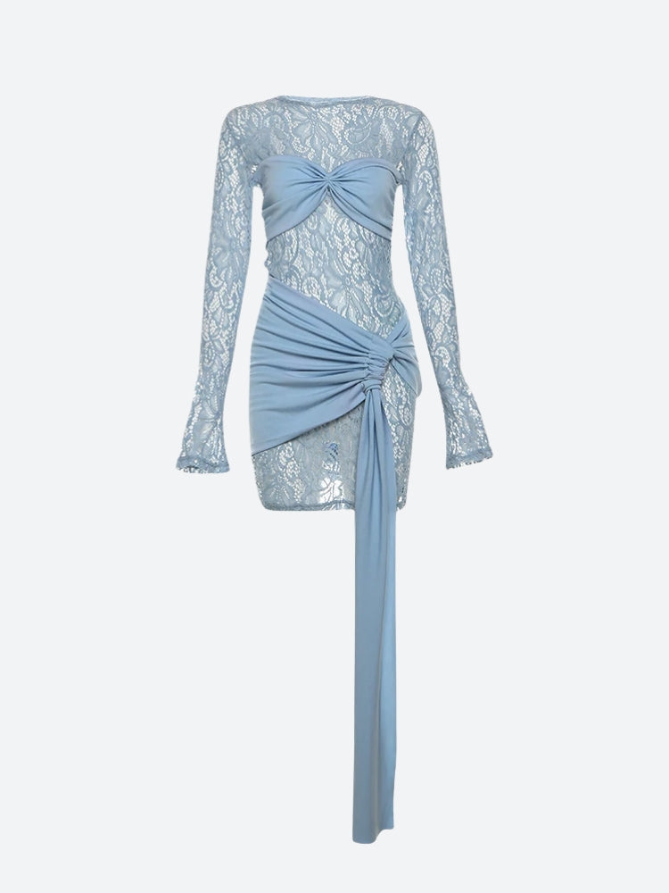 Ruched Lace Mini Dress