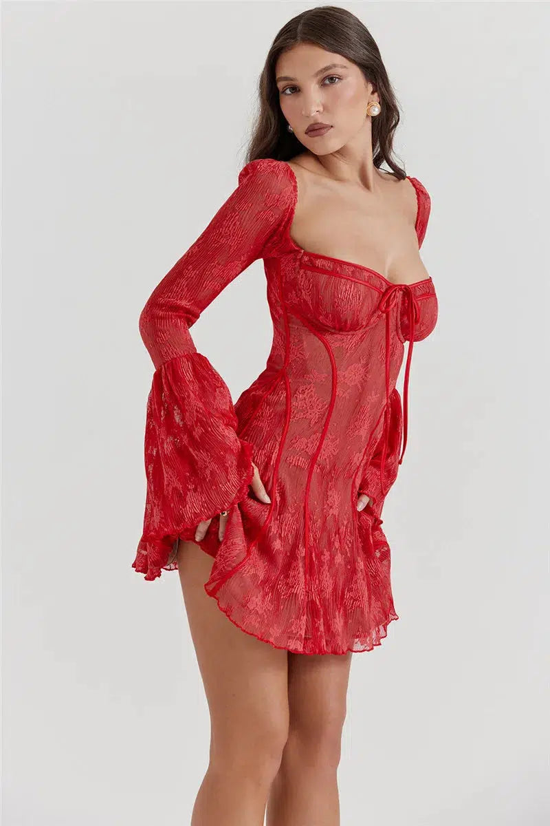 Wired Lace Cups Plunge Neck Mini Dress