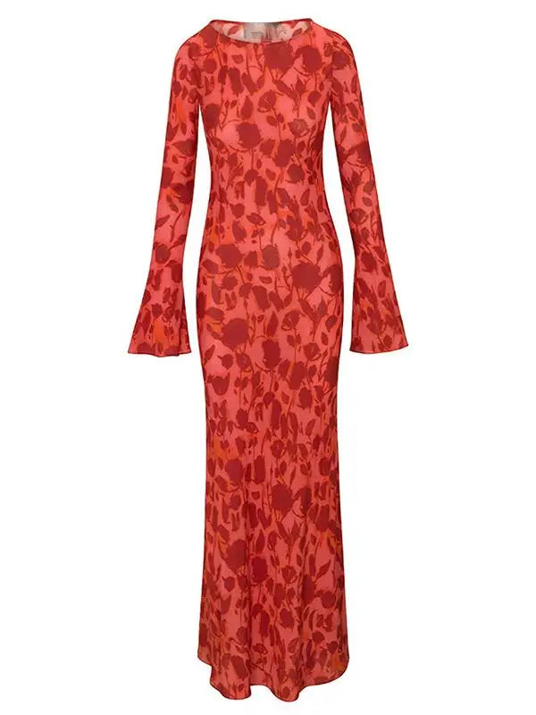 2024 Refined Chiffon Print Long Sleeve Maxi Summer Floral Dress