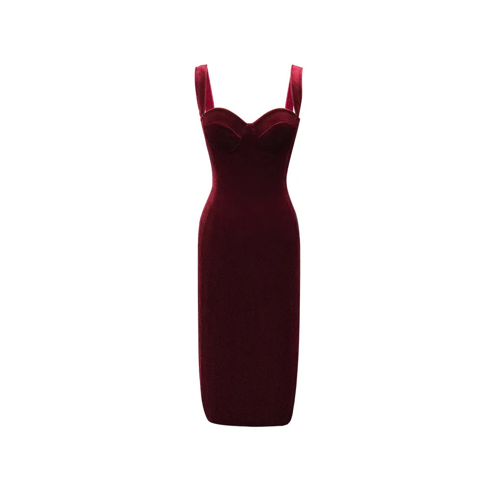 Velvet Lady Slip Chest Pad Thin Inner Bottom Hip Wrapping Midi Dresses