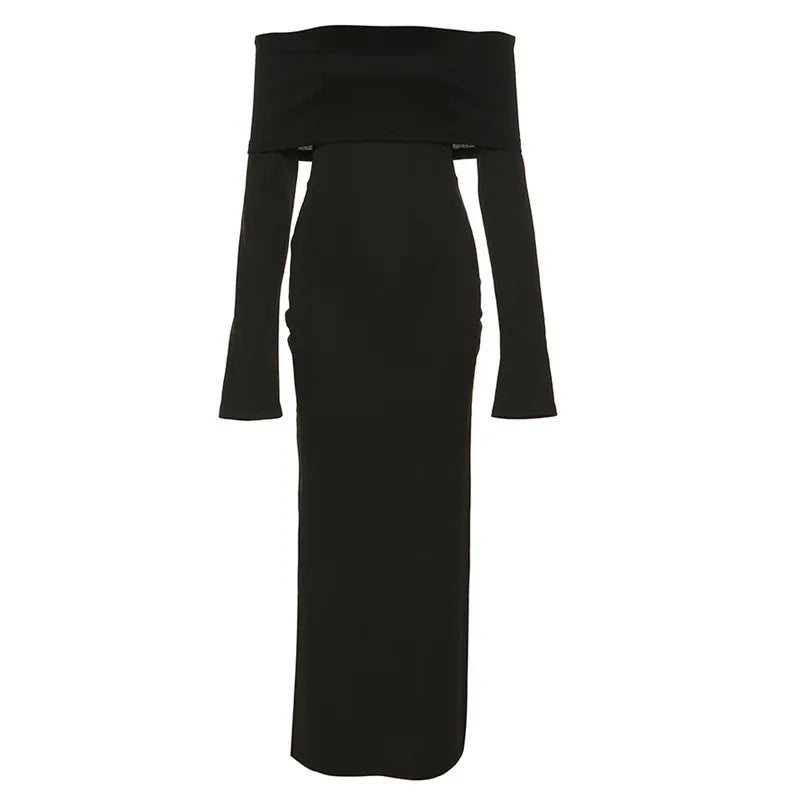 2024 OffShoulder Lapel Neck Long Sleeve Maxi Dress