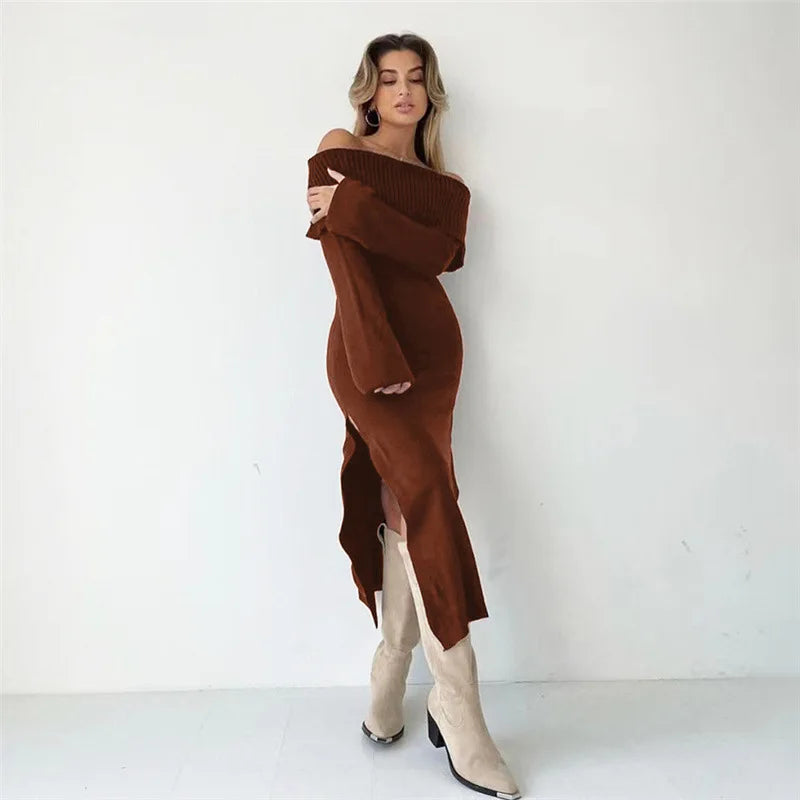 2024 OffShoulder Lapel Neck Long Sleeve Maxi Dress