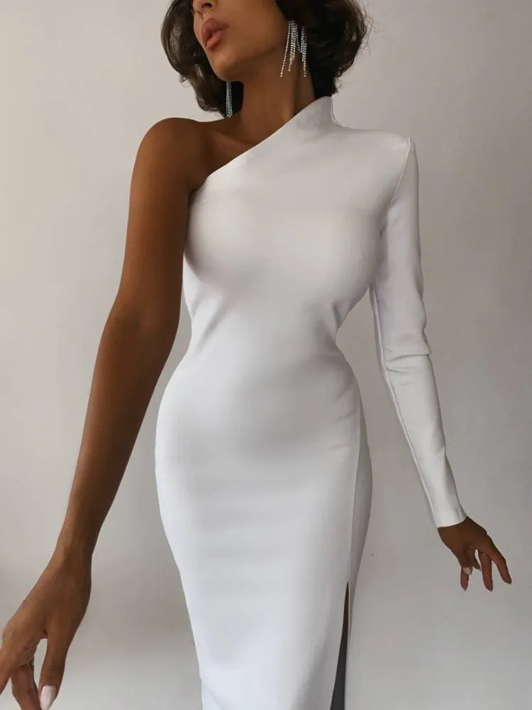 2024 Summer One Shoulder Maxi Chic Black Bodycon Dress
