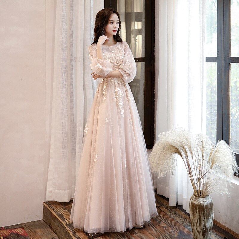 Kissnovaa - Long Sleeves Graceful O-neck Prom Dresses