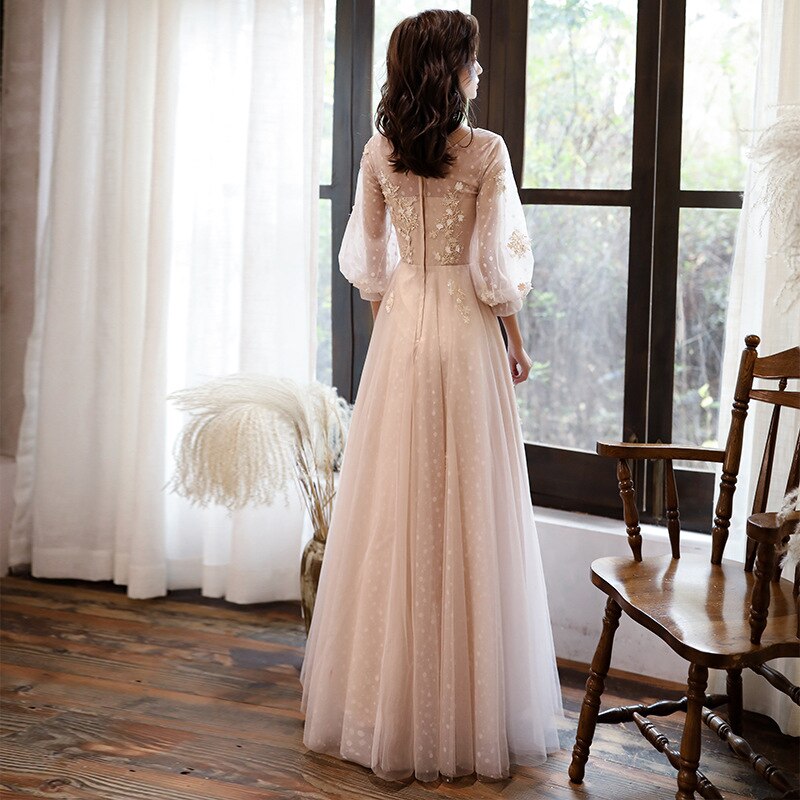 Kissnovaa - Long Sleeves Graceful O-neck Prom Dresses