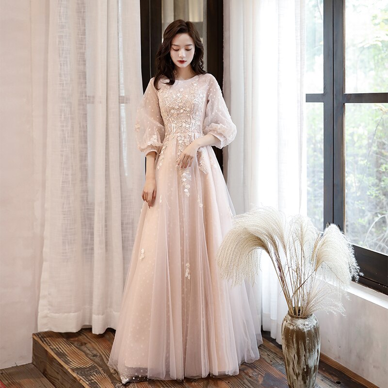 Kissnovaa - Long Sleeves Graceful O-neck Prom Dresses