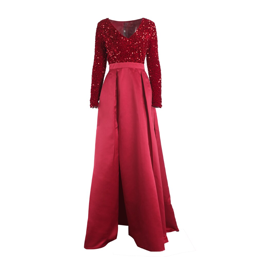 Kissnovaa - Lush Black Sequin Patchwork Maxi Prom Dress