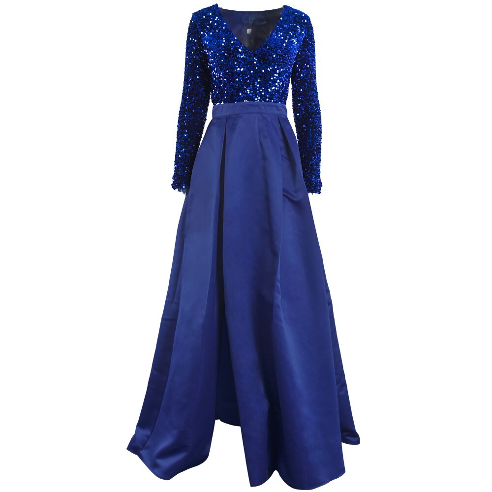 Kissnovaa - Lush Black Sequin Patchwork Maxi Prom Dress