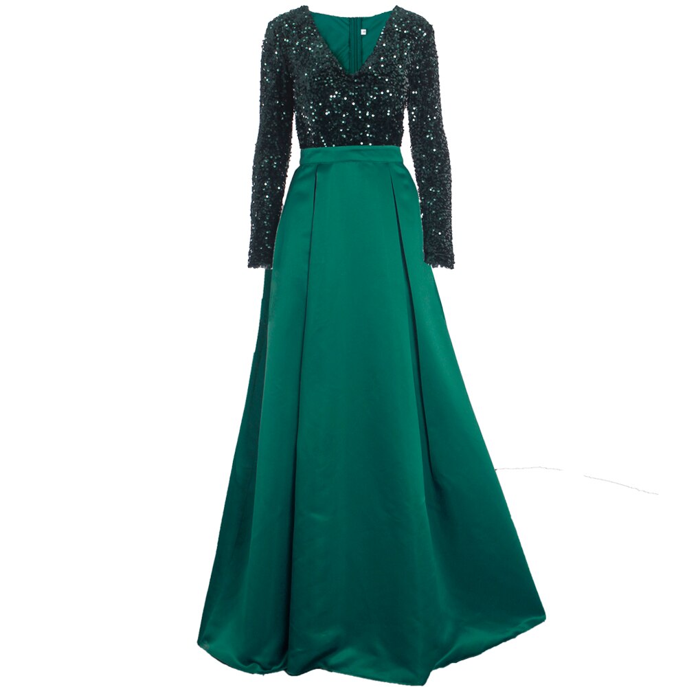 Kissnovaa - Lush Black Sequin Patchwork Maxi Prom Dress