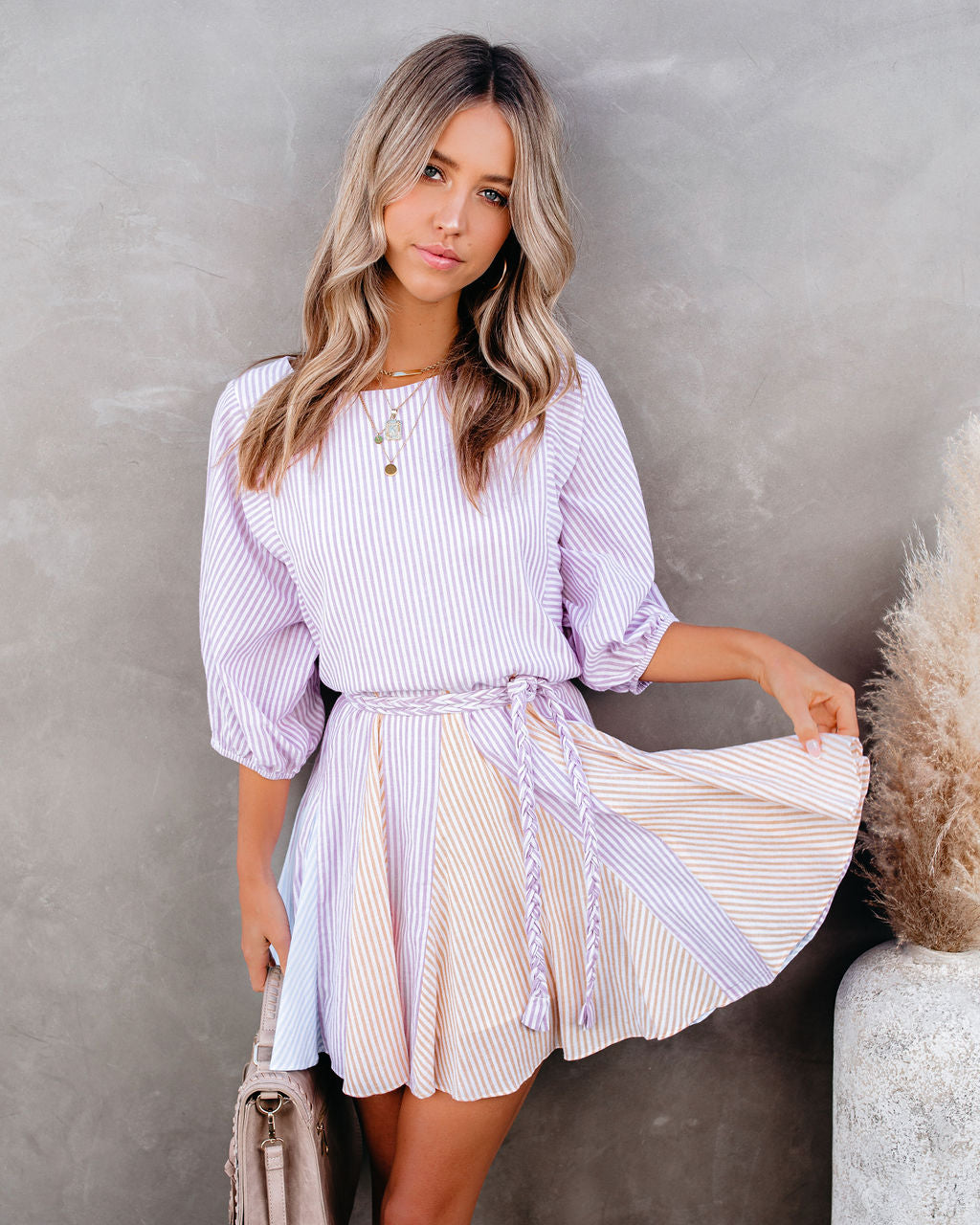 Cotton Montauk Blend Striped Rope Tie Dress