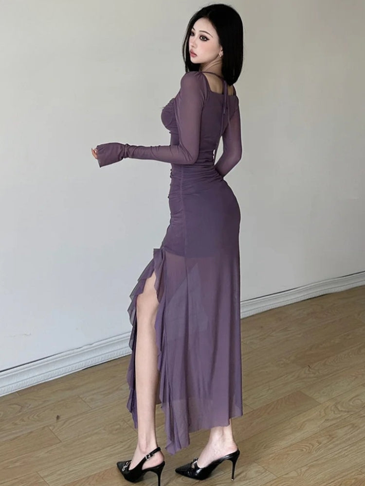 Split Mesh Midi Dress