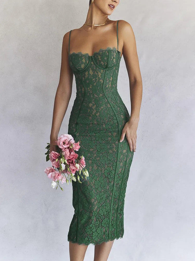 2024 Graceful Green Night Wedding Party Lace Dress