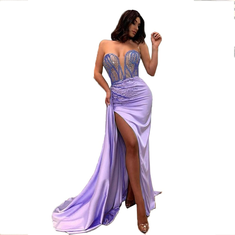 Kissnovaa - New Summer New Easygoing Light Purple Sequins Sexy Prom Dresses