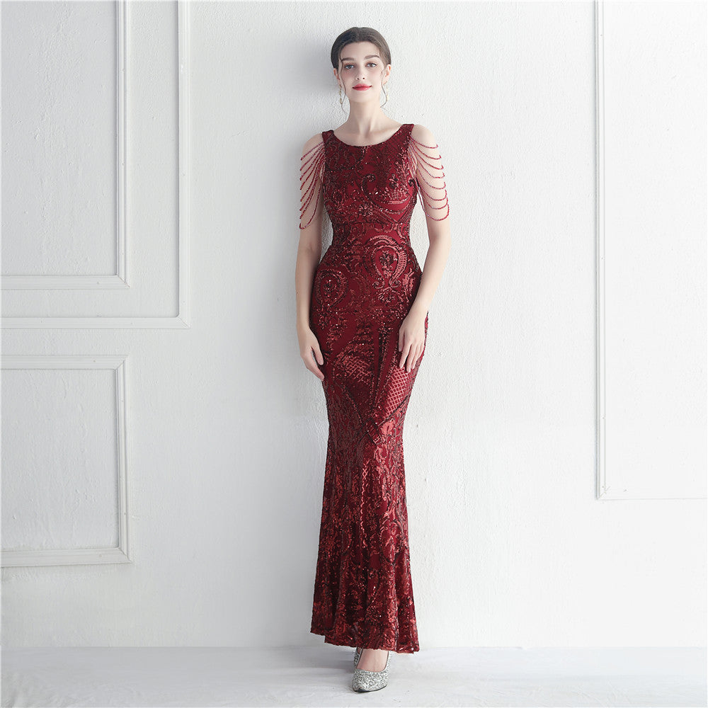 Craft Beaded Positioning Bloom Sequin Star Wedding Prom Maxi Dress