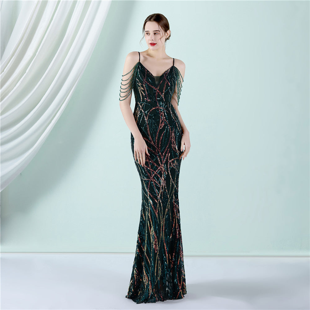 Sling Sequin Toast Dress Bride Extended Appreciation Dinner Slim-Fit Fishtail Wedding Car Model Exhibition Dress