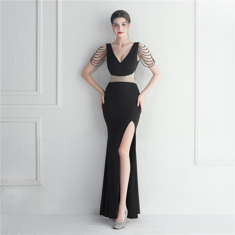 Dress Rhinestone Beaded Star Host Dinner Wedding Extended Evening Dress