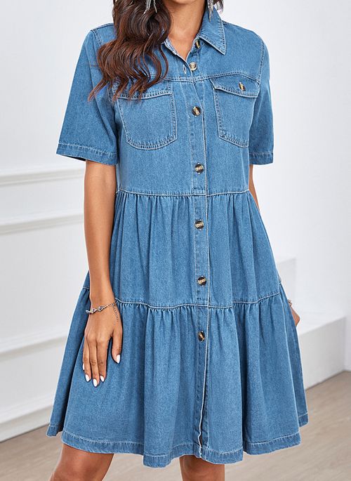 Tiered Sunol Button Down Chambray Dress