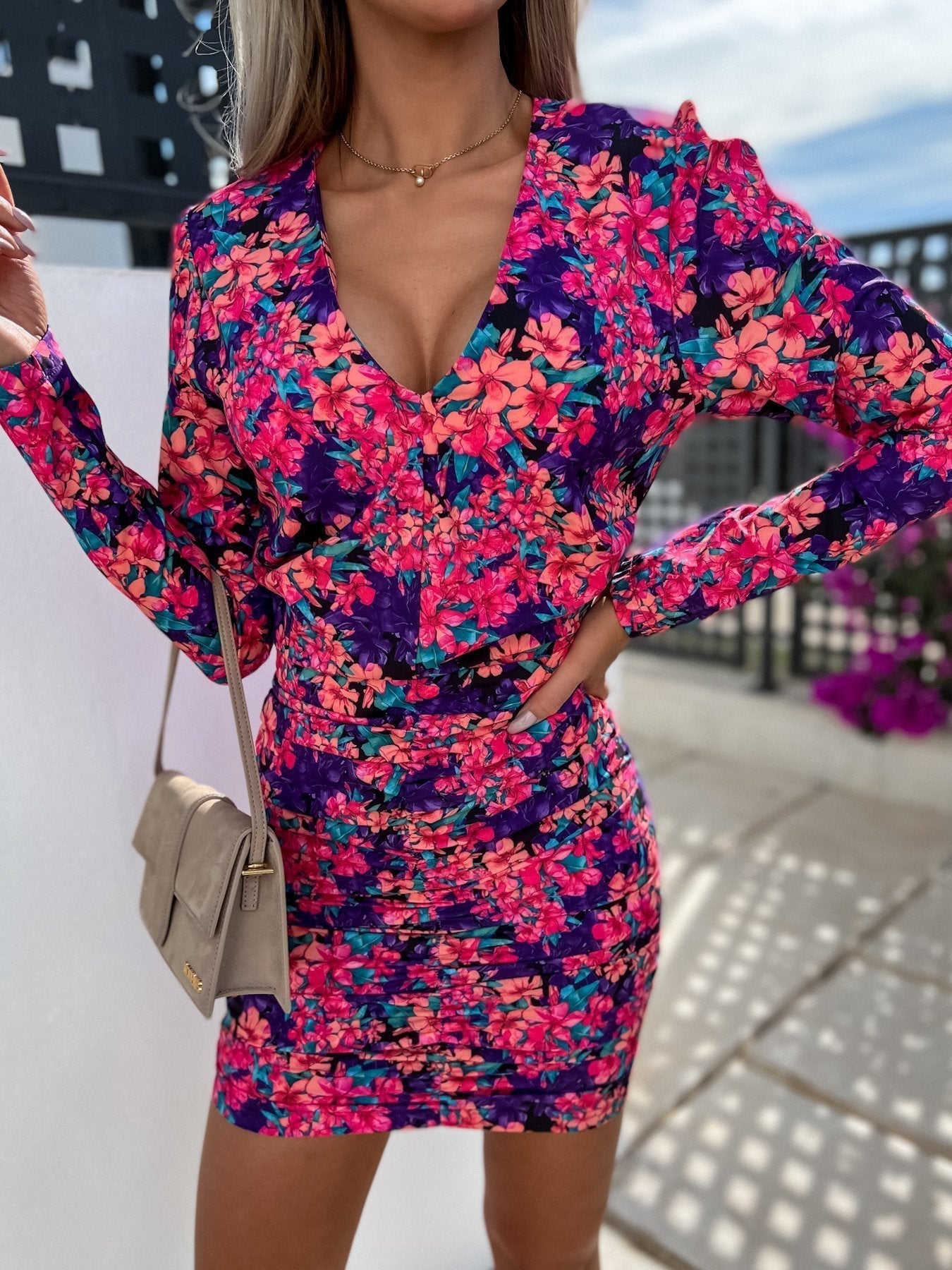 Love Wildly Satin Botanical Mini Dress