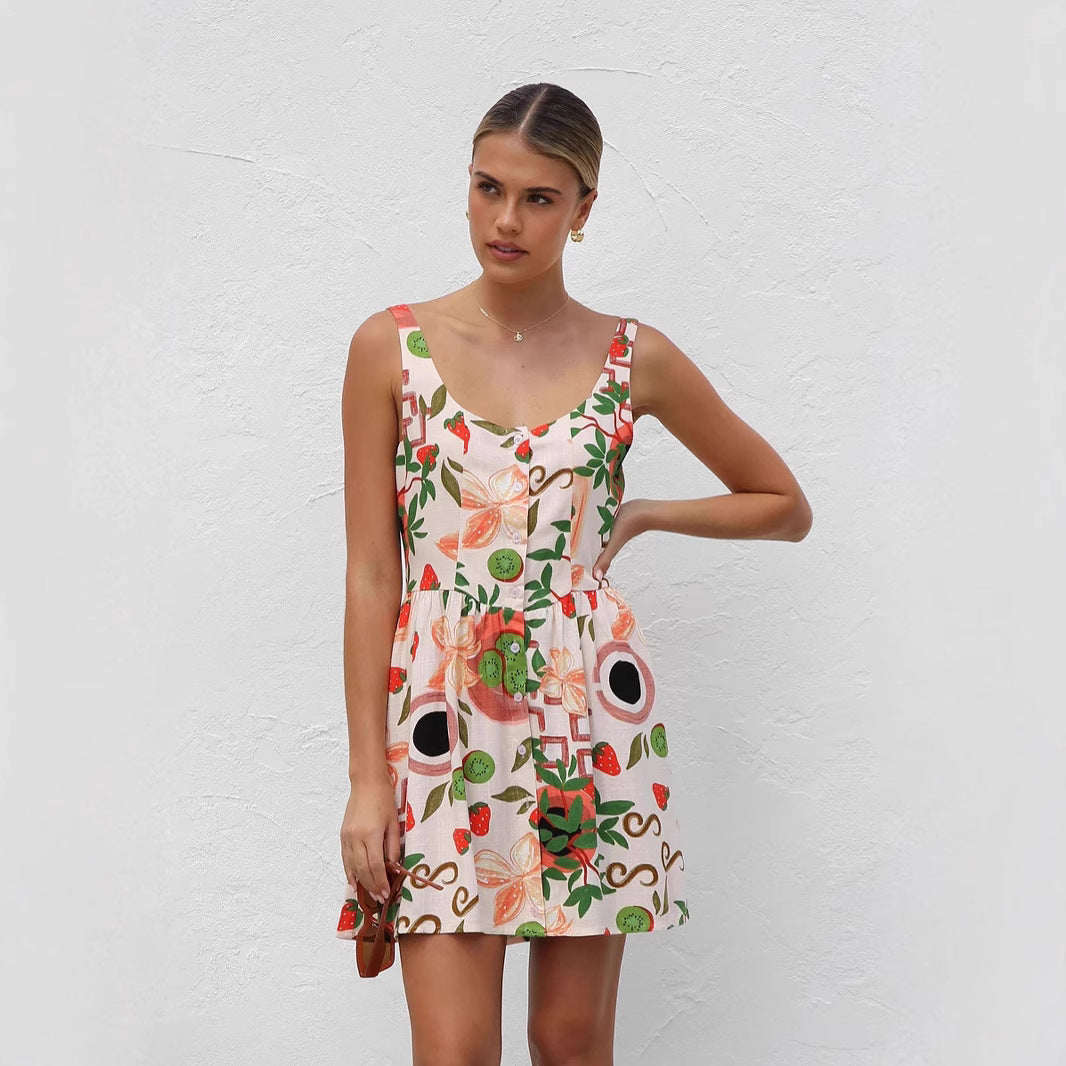 Dress Mini Same Print Button Cardigan Mini Dress