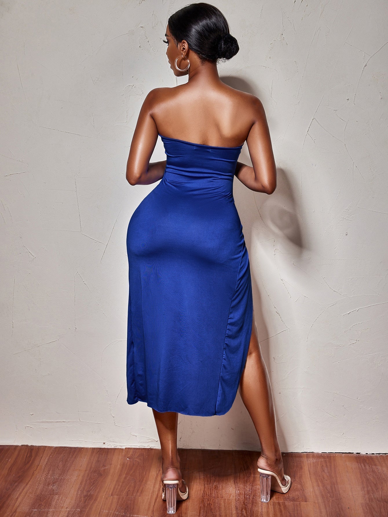Strapless Othello Twist Front Midi Dress Navy