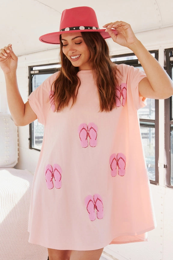 Beach Sequ Short Sleeve Loose Relaxed Dress