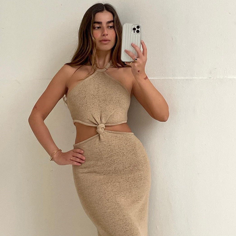 Cotton Rita Cutout Halter Midi Dress Sand