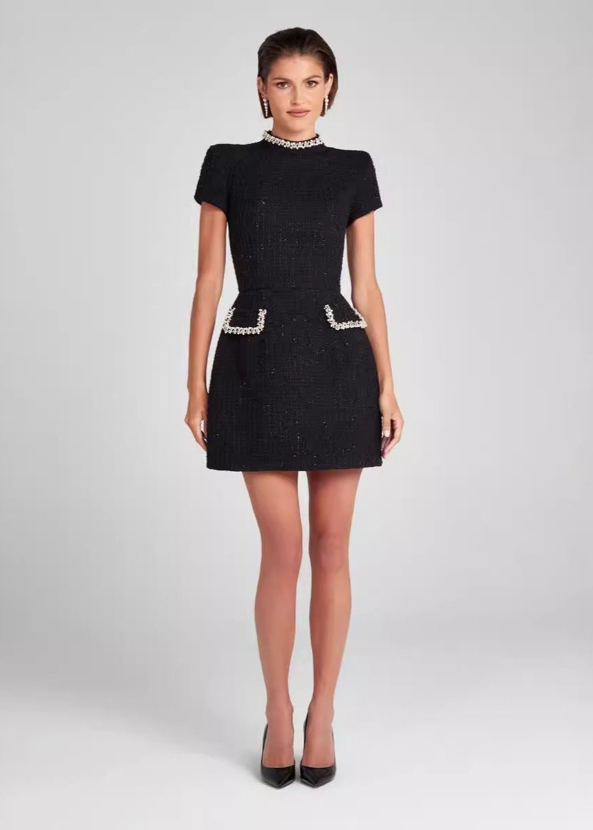 Tweed Crystal-Trim Mini Dress