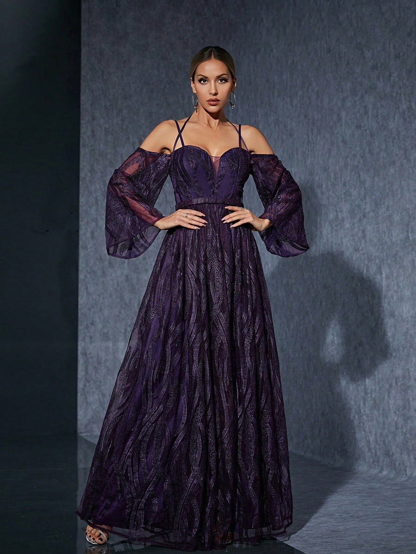 Bell Halter Sleeve Dress Slit Design Dress Beach Party Gathering Evening Dress