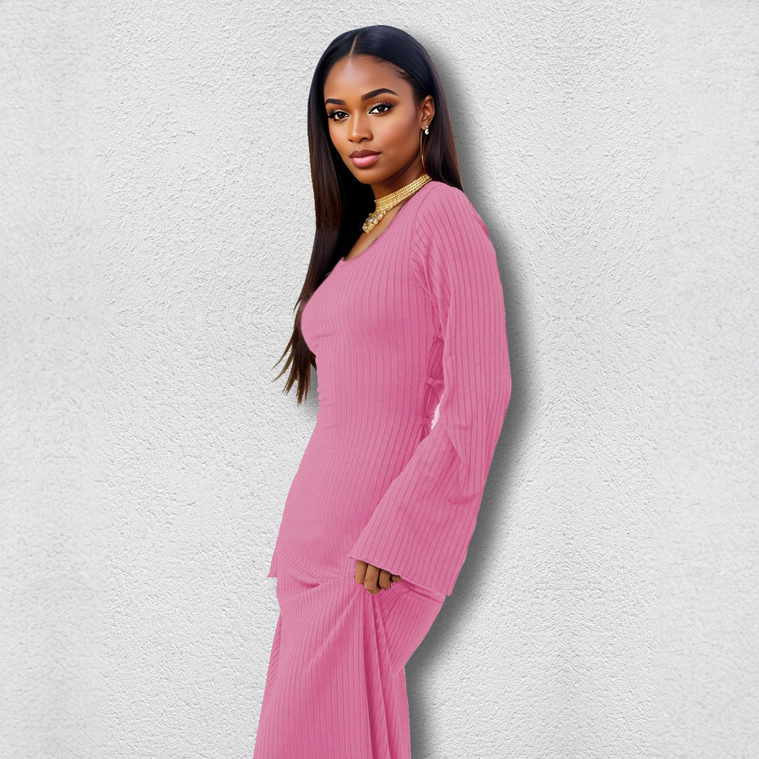 Big Bandage Pit Strip U Neck Long Sleeved Dress
