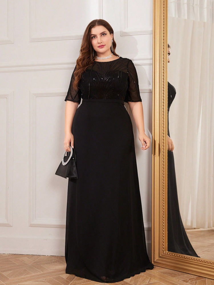 Size plus Short Sleeve Dress Maxi Dress Sequin Chiffon Slim Fishtail Bridesmaid Cocktail Evening Dress