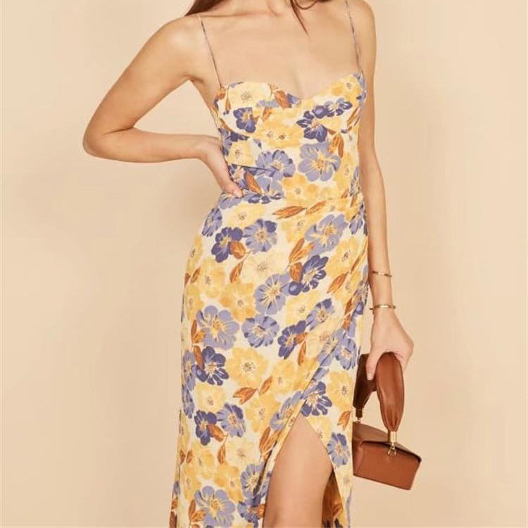 Fauve Bloom Satin Cowl Neck Midi Dress Yellow