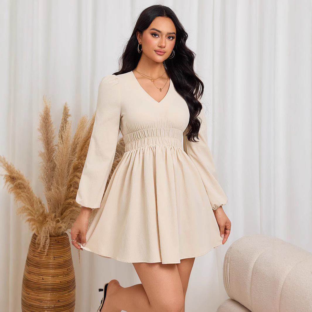 All Matching Refined Dress Elastic WaistbSlimming V neck Dress
