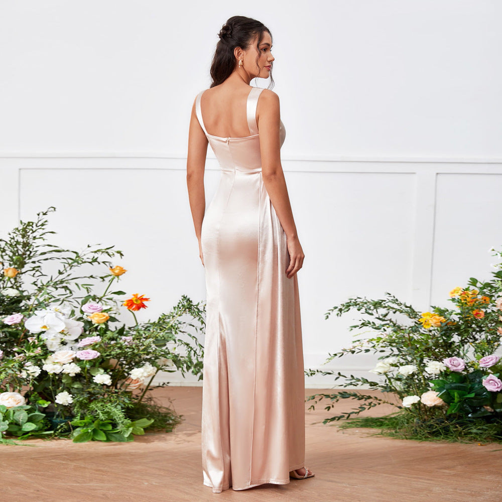Tube Suspender Top Side High Slit Hip Bag A line High Waist Ladies Dress