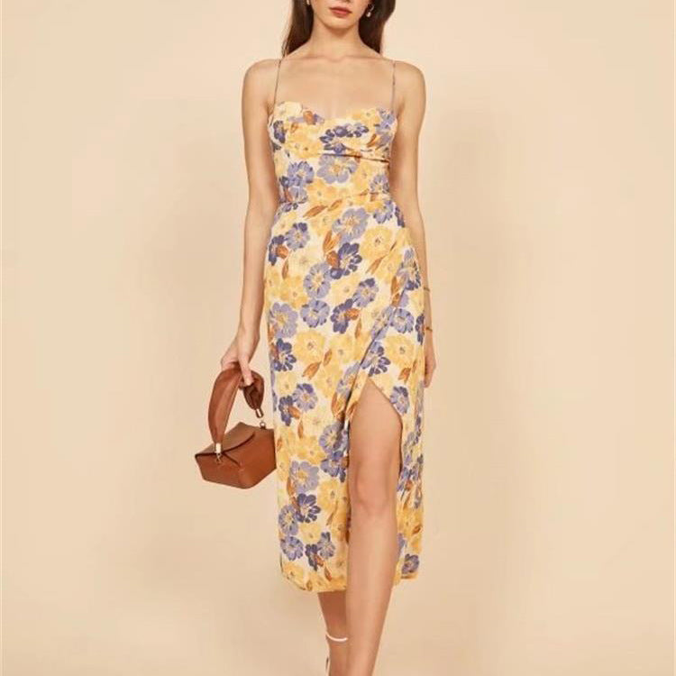 Fauve Bloom Satin Cowl Neck Midi Dress Yellow