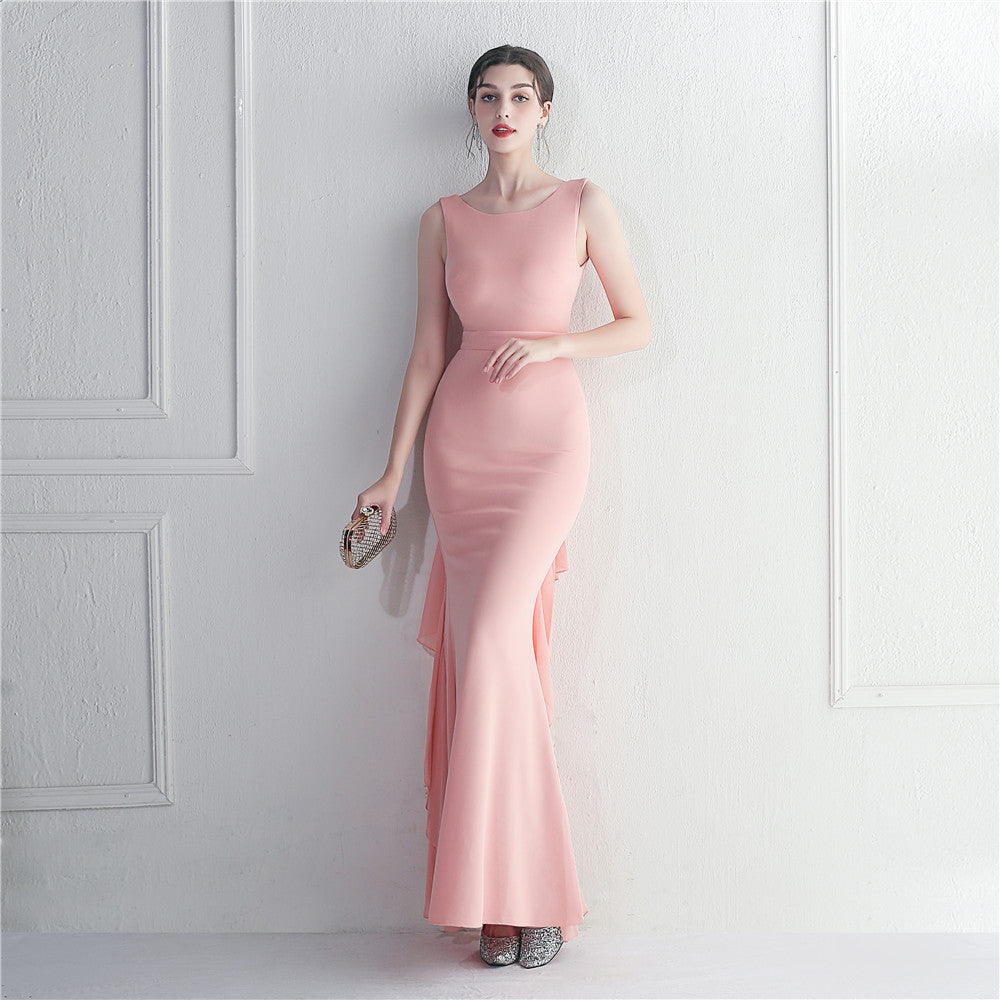 Heavy Craft Beaded Satin plus Chiffon Wedding Dinner Etiquette Chic Dress Long
